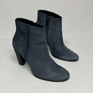 Ecco navy blue leather block heel ankle boots 6 fall capsule transitional casual